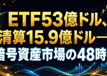 ETF53億ドル、清算15.9億ドル——暗号資産市場の48時間