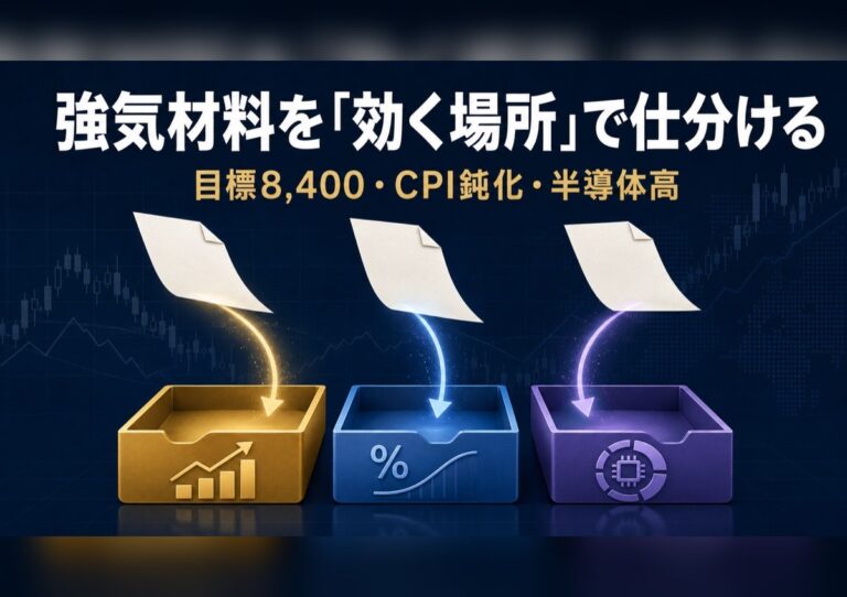 強気材料を「どこに効くか」で仕分ける──Yardeni目標8,400・CPI鈍化・半導体高 9 強気材料を効く場所で仕分ける図のアイキャッチ