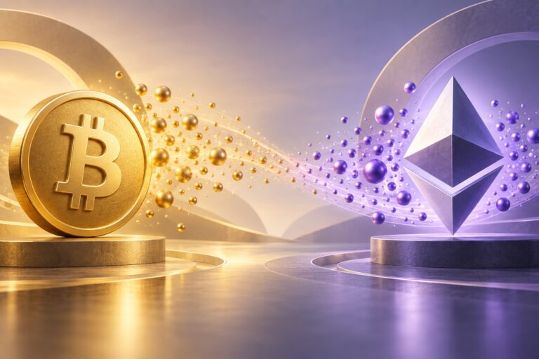 ビットコインとイーサリアムのETF資金フローを表すイメージ