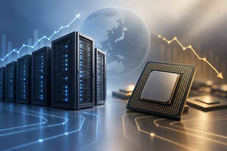 HPE・DELL上昇とSOX指数の下落:AI関連株の違いを整理 9 AIサーバー企業と半導体の値動きの違いを表すイメージ