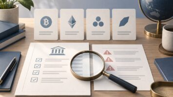 暗号資産サービスの登録一覧と警告情報を照合するイメージ