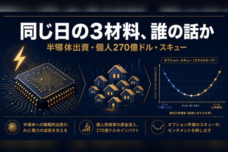 半導体出資・個人資金・オプションスキューを表すアイキャッチ