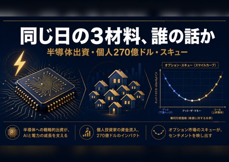 半導体出資・個人資金・オプションスキューを表すアイキャッチ